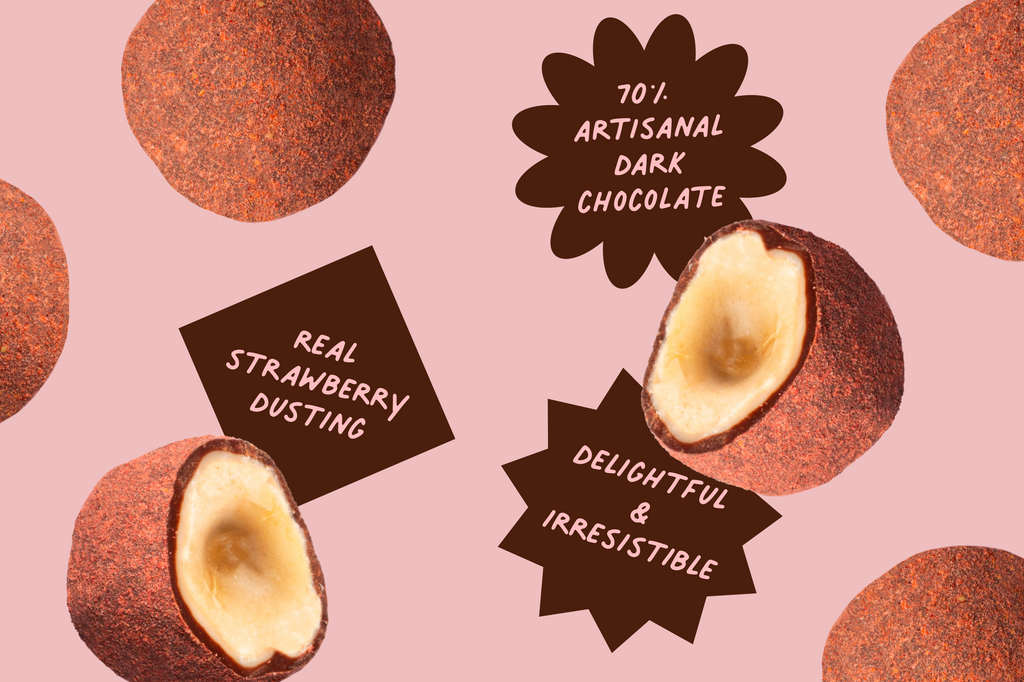 Strawberry Dusted Dark Chocolate Covered Hazelnuts