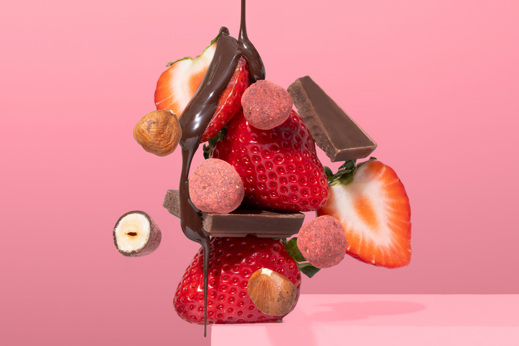 Strawberry Dusted Dark Chocolate Covered Hazelnuts