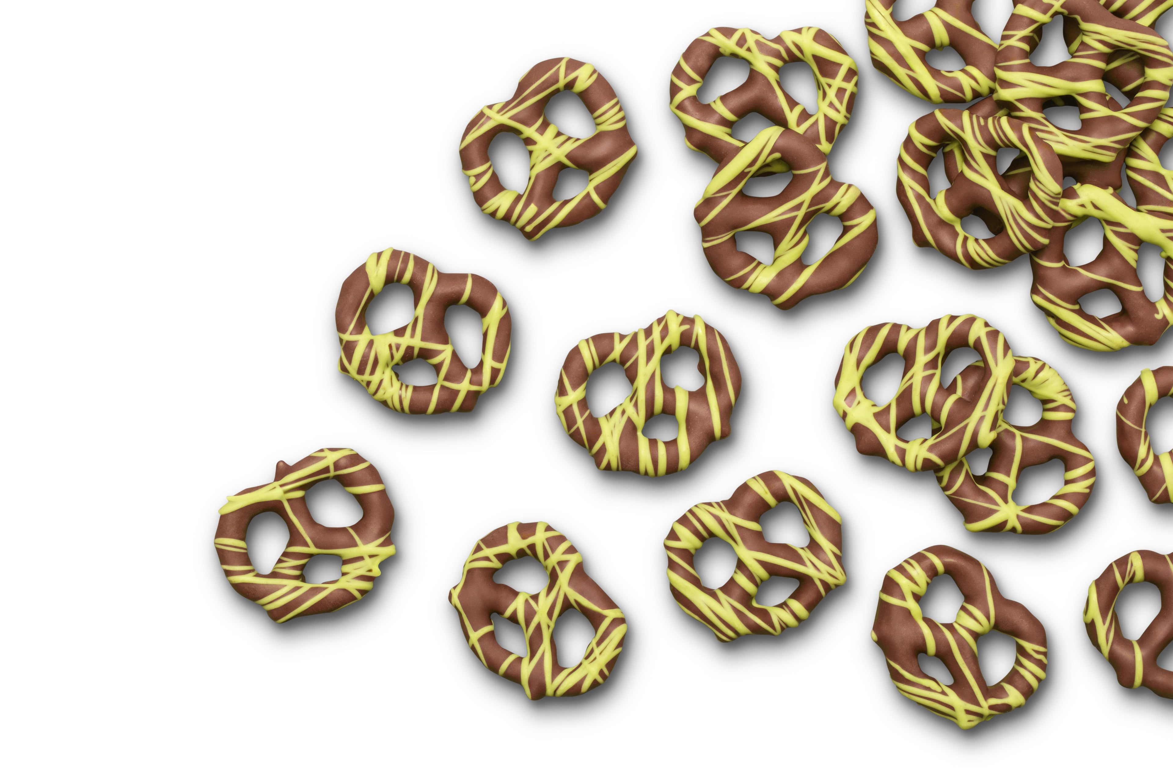 Milk Chocolatey Mini Pretzels with Pistachio Flavored Drizzle